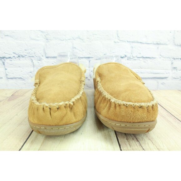 LL Bean Brown Suede Wicked Good Shearling Lined Venetian Slippers Size 11 M - Picture 4 of 8